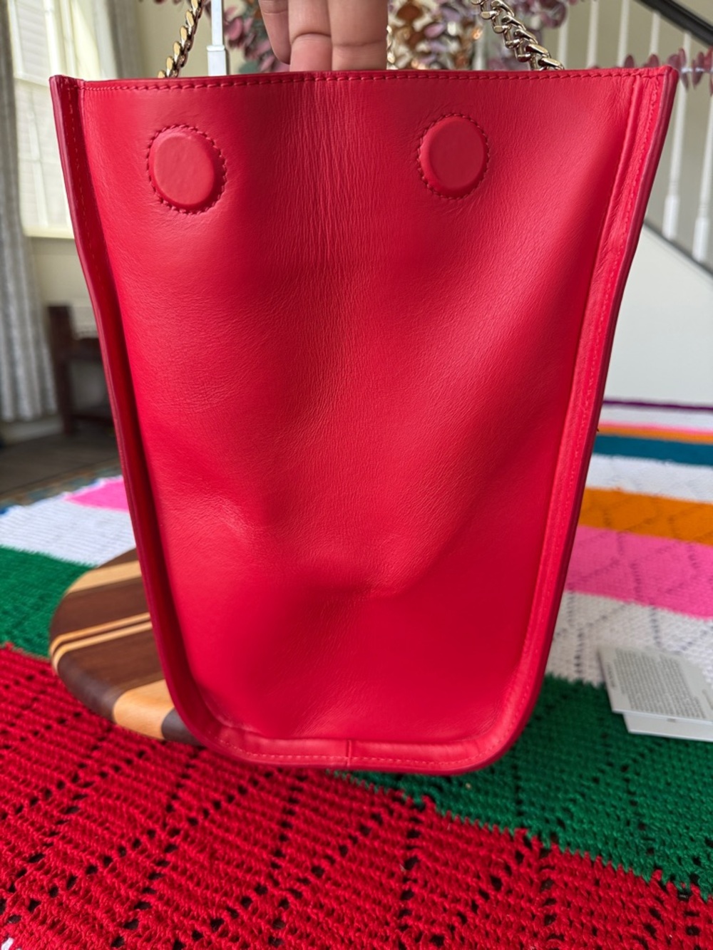 Bruno Magli Vibrant Red Leather Shoulder Bag with Gold Hardware - Picture 8 of 16
